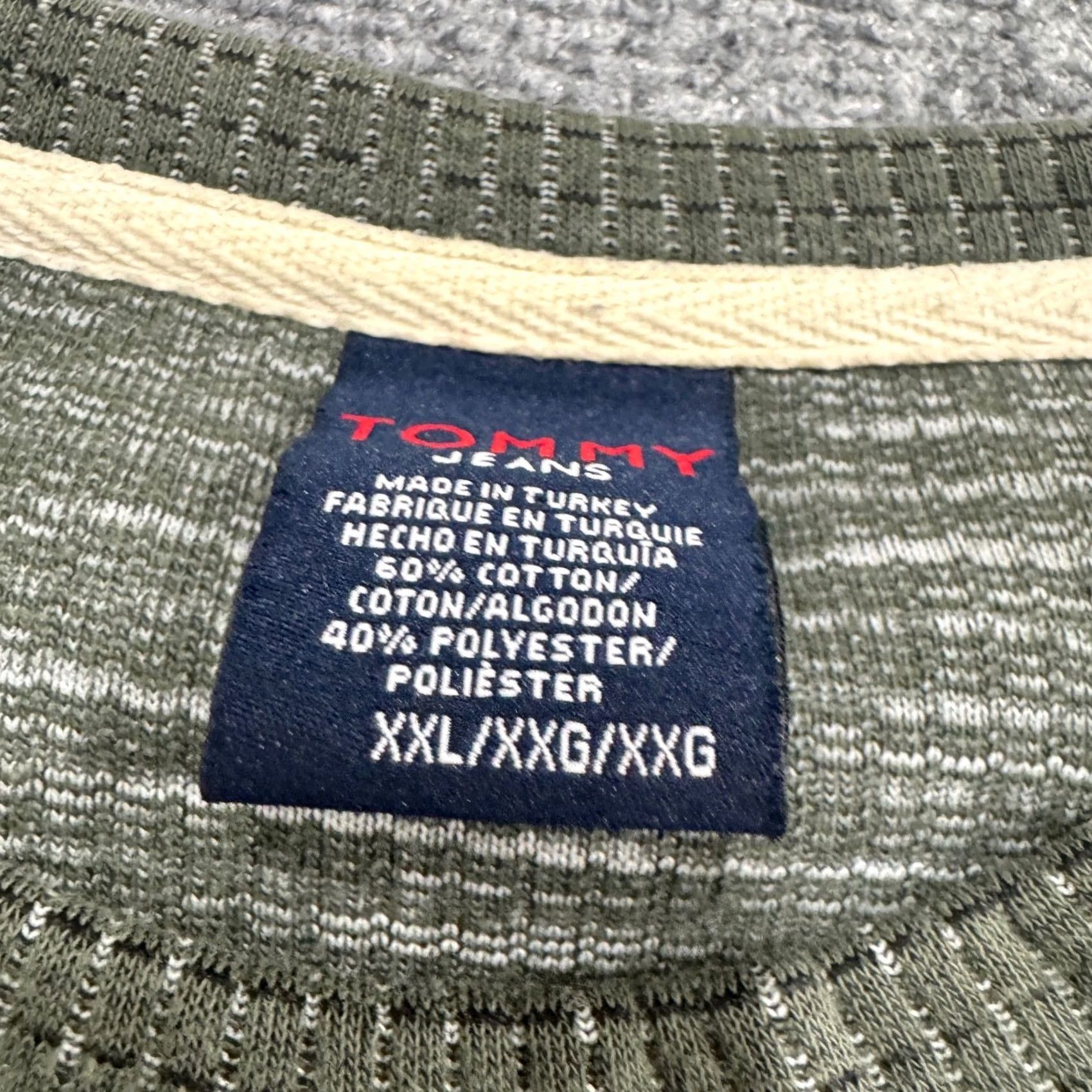 Tommy Hilfiger Tommy Jeans Long Sleeve Shirt Men's 2XL Green Cotton Blend Distressed Y2K Pullover Stained 2X Big & Tall Mens Size US XXL / EU 58 / 5 - 4 Thumbnail