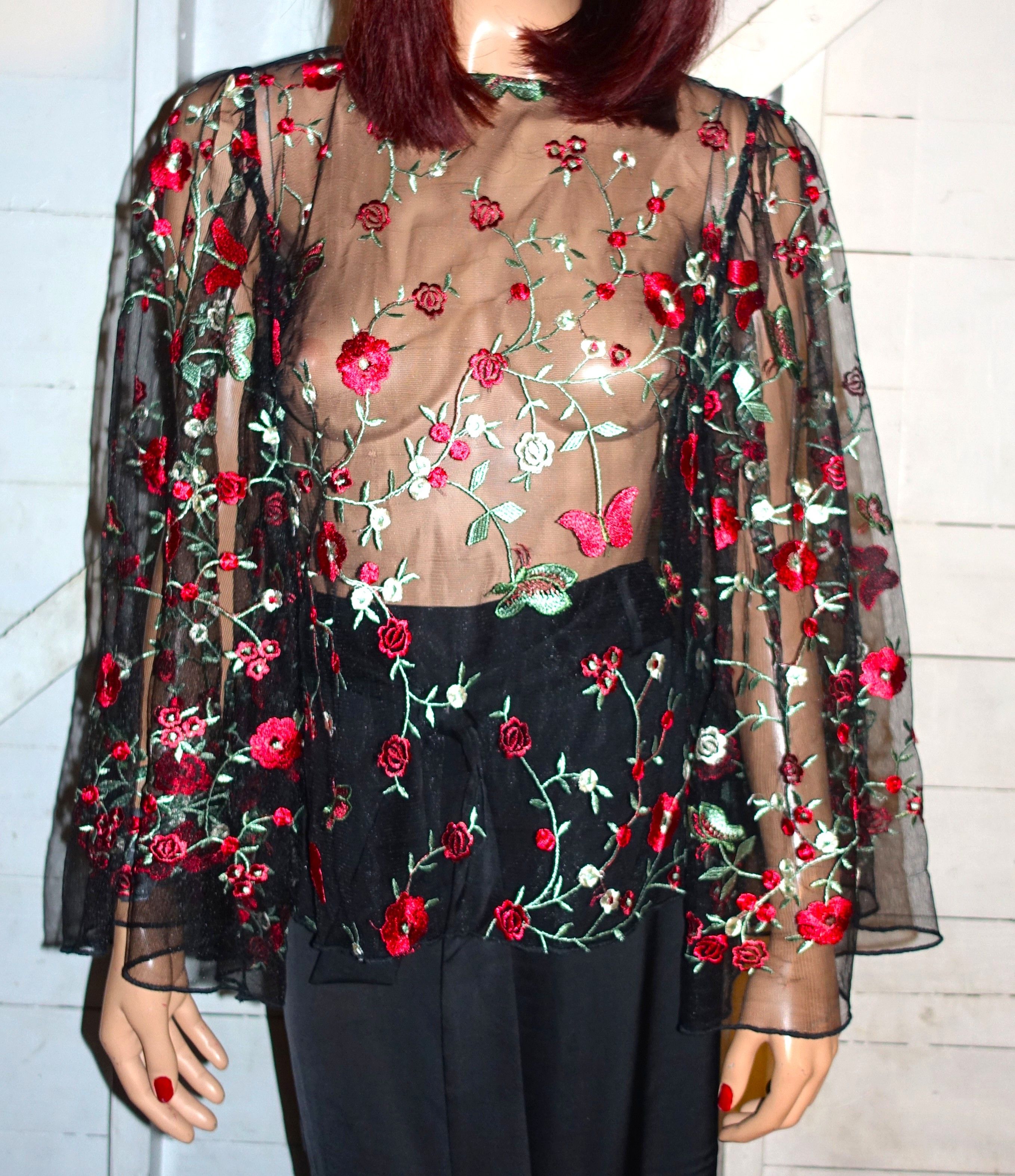 Other Rose Collection Black Sheer Floral Blouse M NWT Size M / US 6-8 / IT 42-44 - 1 Thumbnail