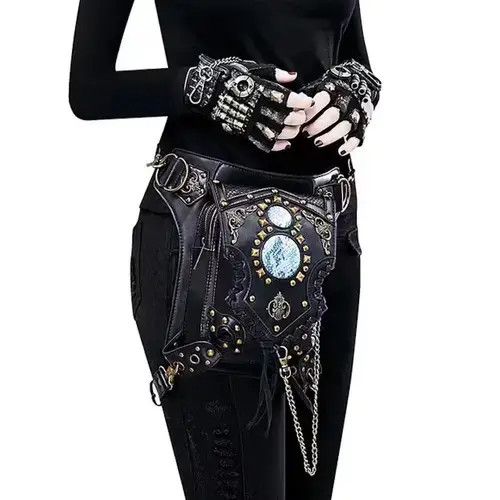 Leather Drop Leg Bag Steampunk Retro Rock Waist Belt Bag Size ONE SIZE - 3 Thumbnail