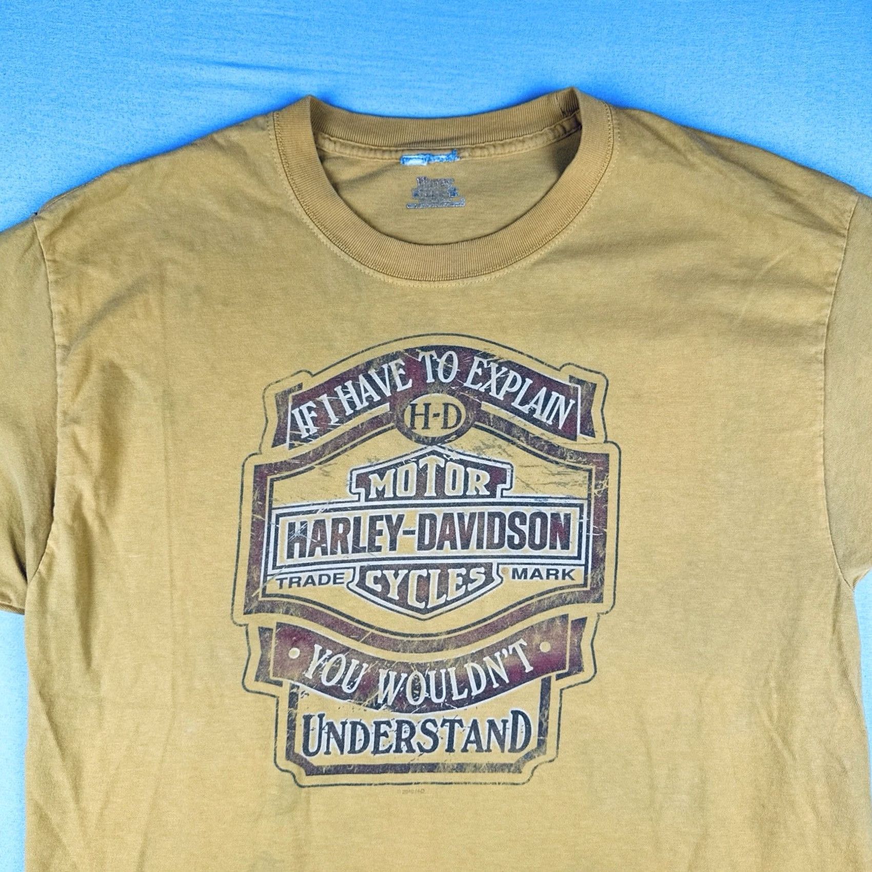 Harley Davidson Harley-Davidson T Shirt Yellow Crew Neck Short Sleeve Logo 2009 L Mens Size US L / EU 52-54 / 3 - 3 Thumbnail