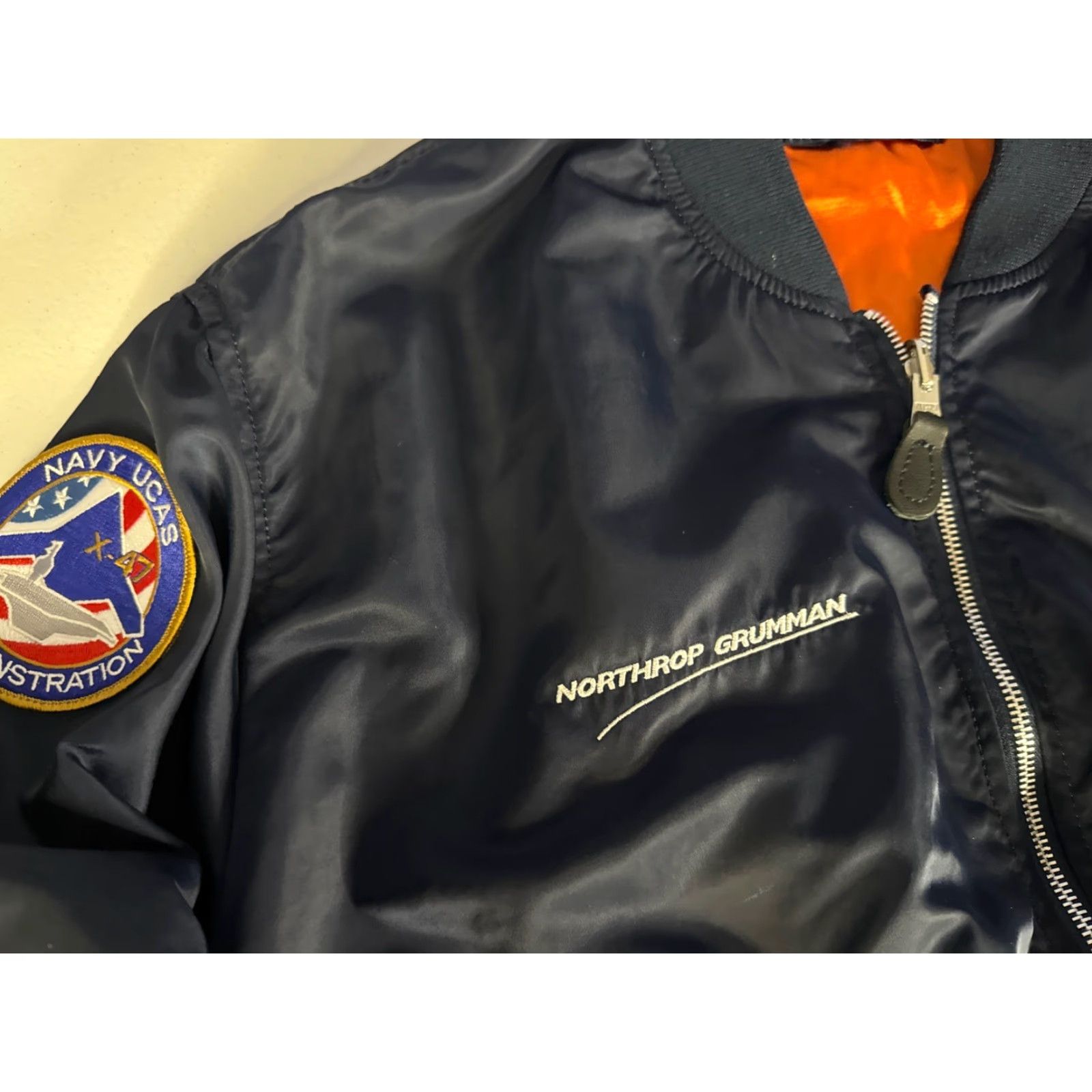 Vintage VINTAGE Alpha Industries MA-1 Bomber Navy Blue 501 X-47B Demonstration Worn Mens Sz XL Jacket Mens XL Navy Blue Bomber Jacket Size US XL / EU 56 / 4 - 5 Thumbnail