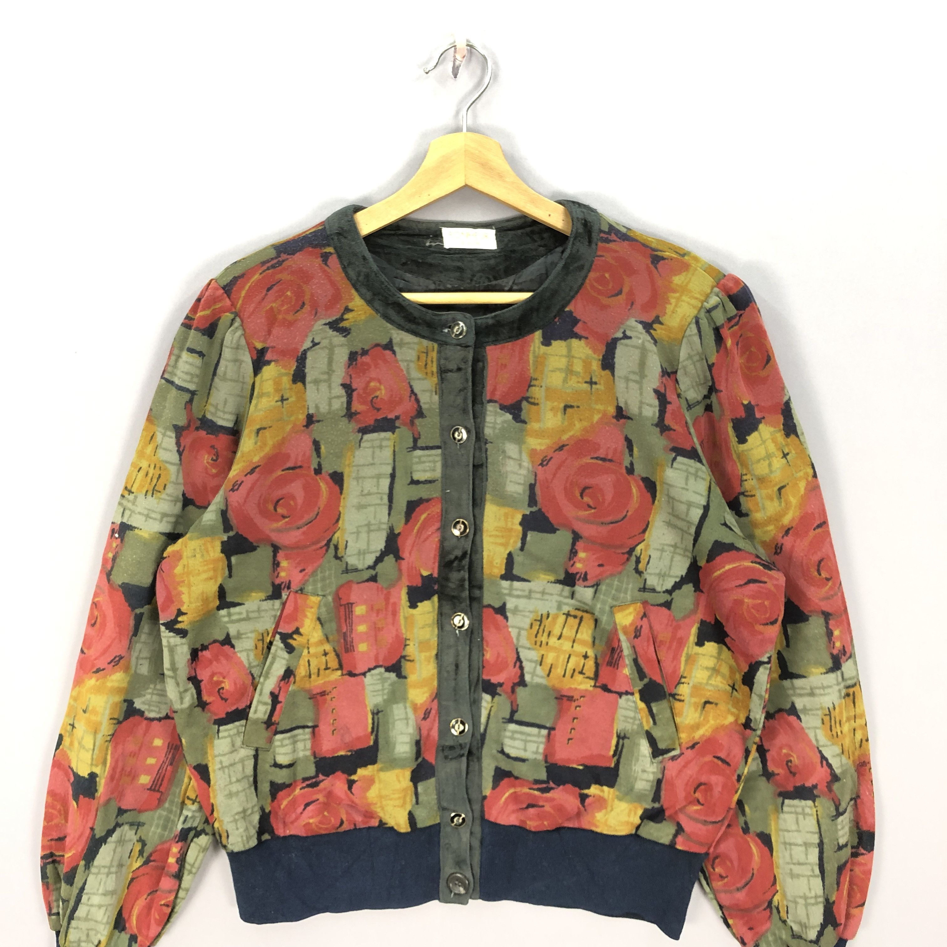 Japanese Brand Vintage 90s Bonheur Floral Cardigan Bomber Jacket Size L / US 10 / IT 46 - 3 Thumbnail