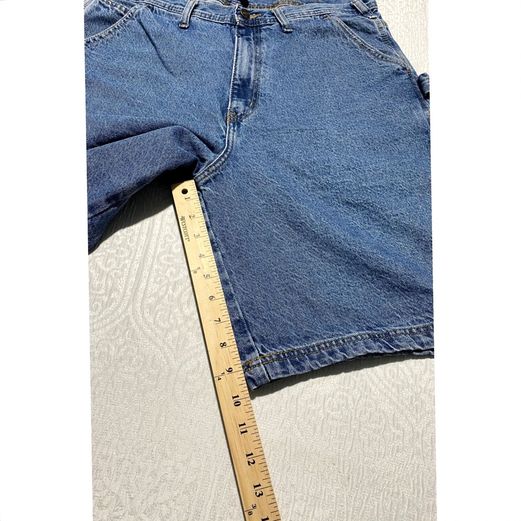 Vintage Rugged Wear Mens Carpenter Shorts Blue Denim Medium Wash Relaxed Fit 36 Jorts Cargo 5-Pocket Workwear Denim Shorts Mens 36 Blue Size US 36 / EU 52 - 5 Thumbnail