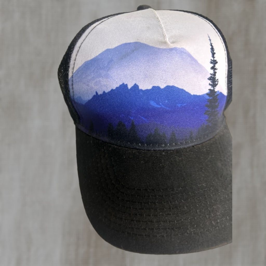 Vintage REI Trucker Hat Black Blue Mountain Forest Skyline Men One Size Size ONE SIZE - 1 Thumbnail