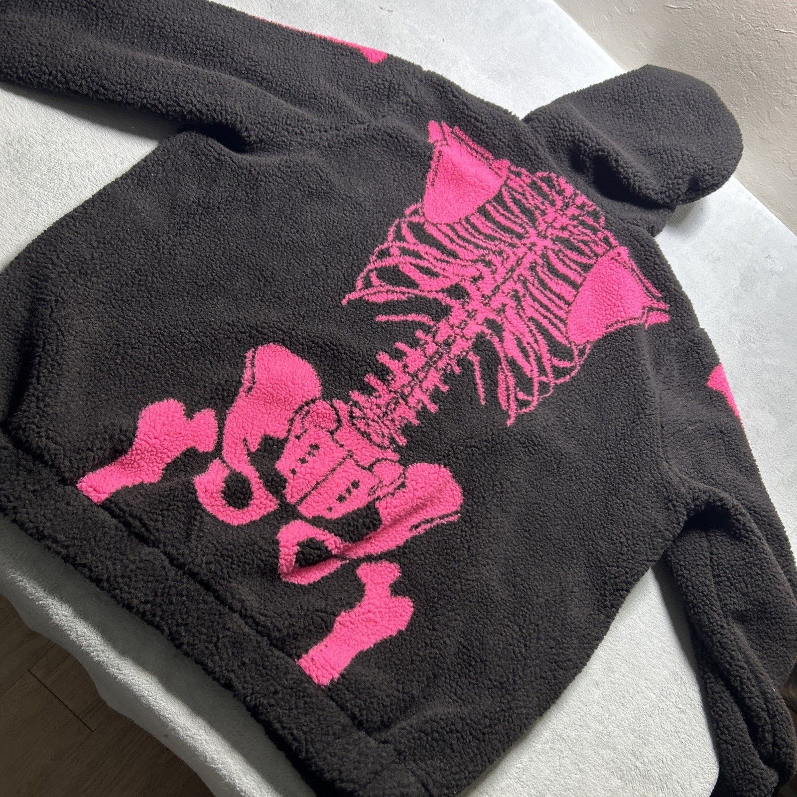 Dolls Kill Skeleton Bare Bone Sherpa Ribcage Hoodie 3X Jacket Deep Pile Size US XXL / EU 58 / 5 - 15 Thumbnail
