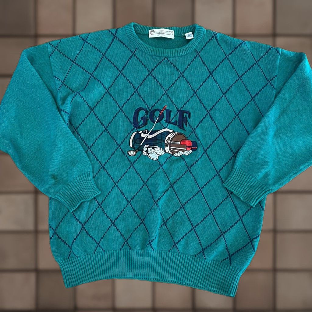 Vintage VINTAGE John Ashford Golf Sweater Argyle Green XL Pullover Mens Size US XL / EU 56 / 4 - 1 Thumbnail