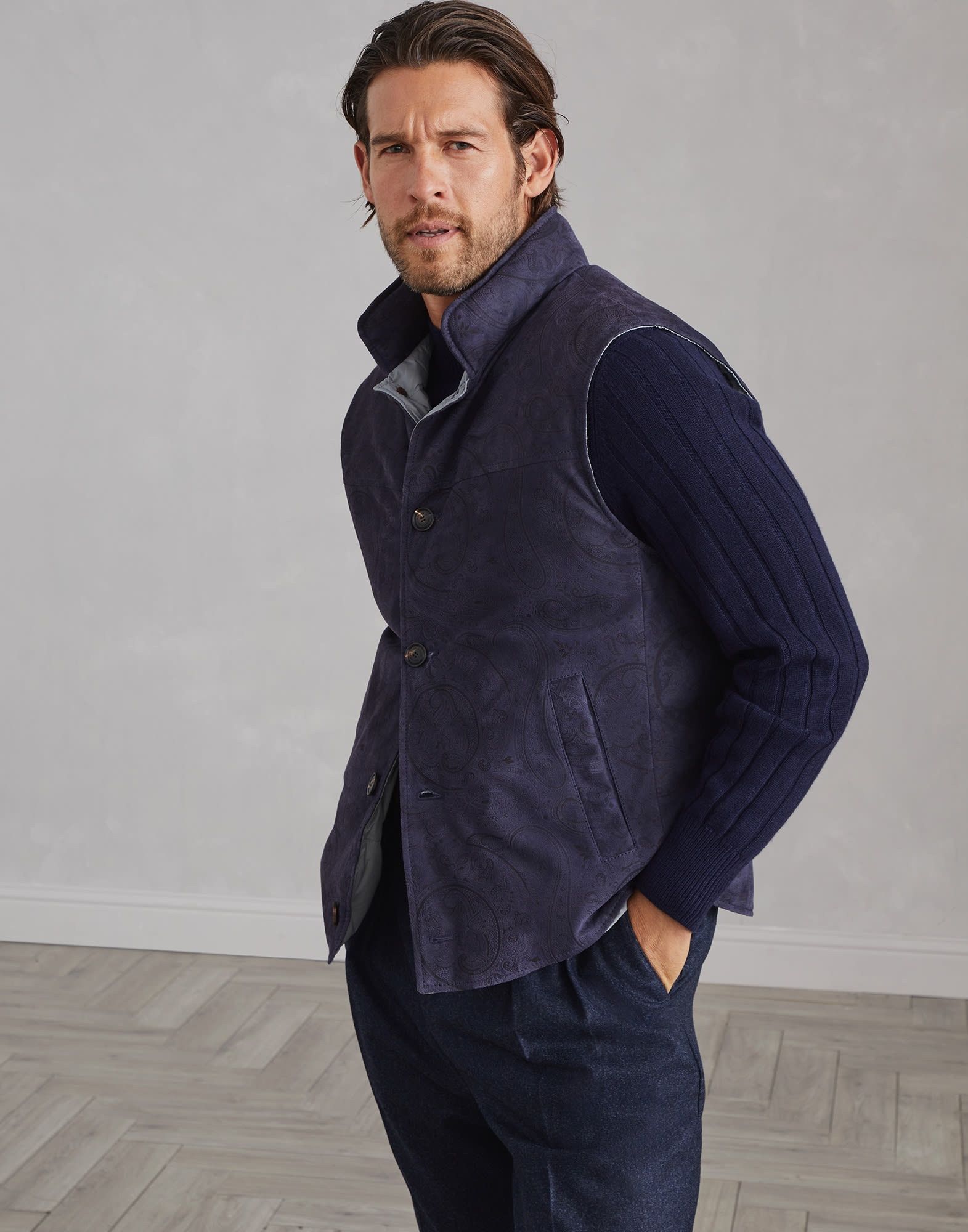 Brunello Cucinelli o1la1rc1a0925 Padded Leather Vest in Blue Size US XL / EU 56 / 4 - 1 Thumbnail