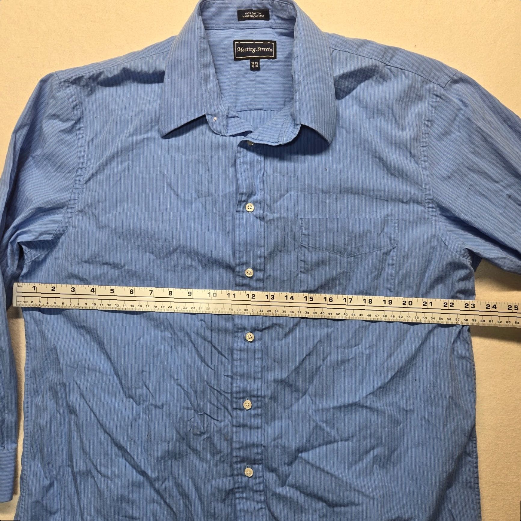 Vintage VINTAGE Meeting Street Dress Shirt Shirt Adult 16.5 Blue Striped Button Up 32/33 Mens Size 42R - 4 Thumbnail