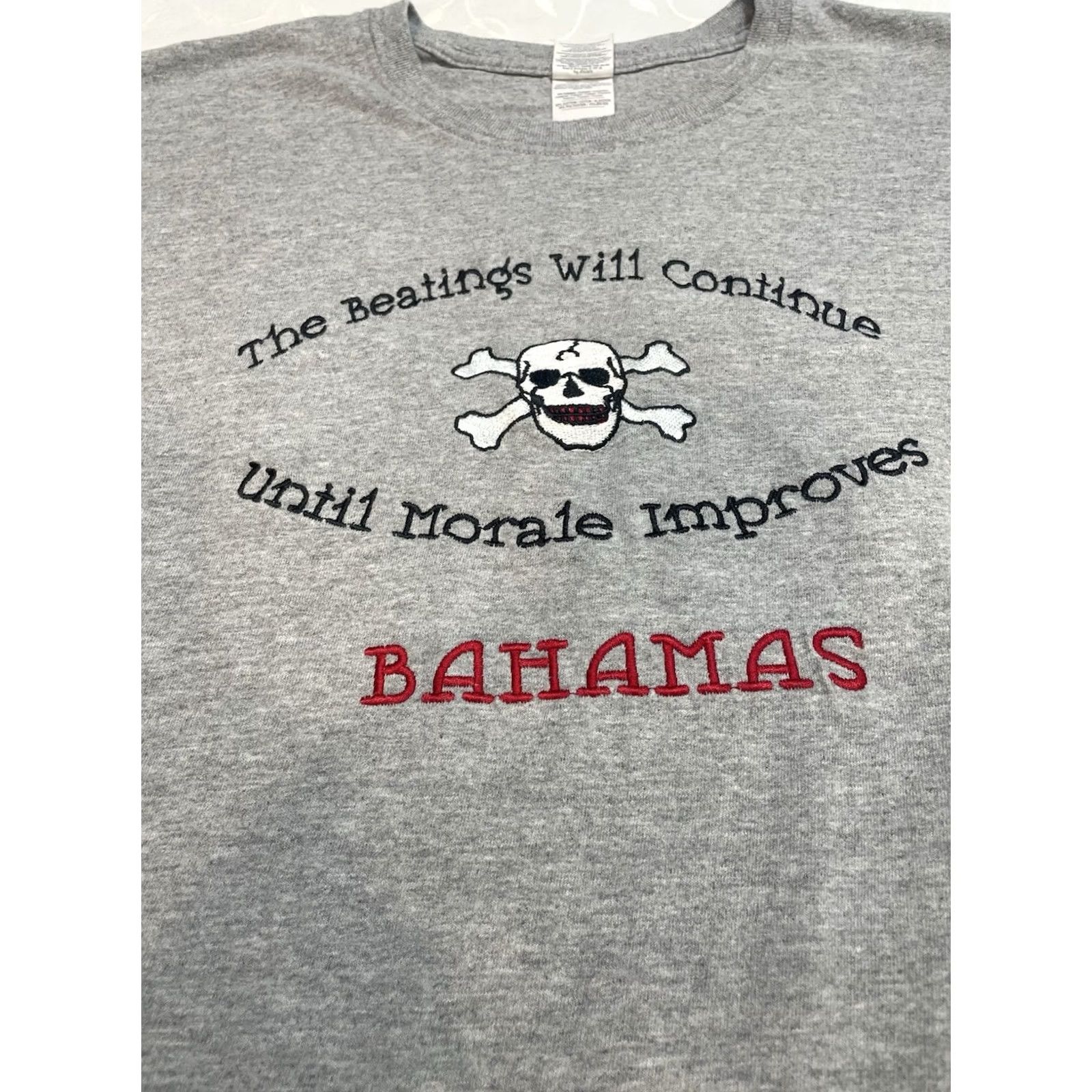 Gildan The Beatings Will Continue Until Morale Improves Bahamas T-Shirt Large Gray Pirate Beer Funny Drinking Drunk Dad Joke Gildan Unisex Adults L Size US L / EU 52-54 / 3 - 2 Thumbnail