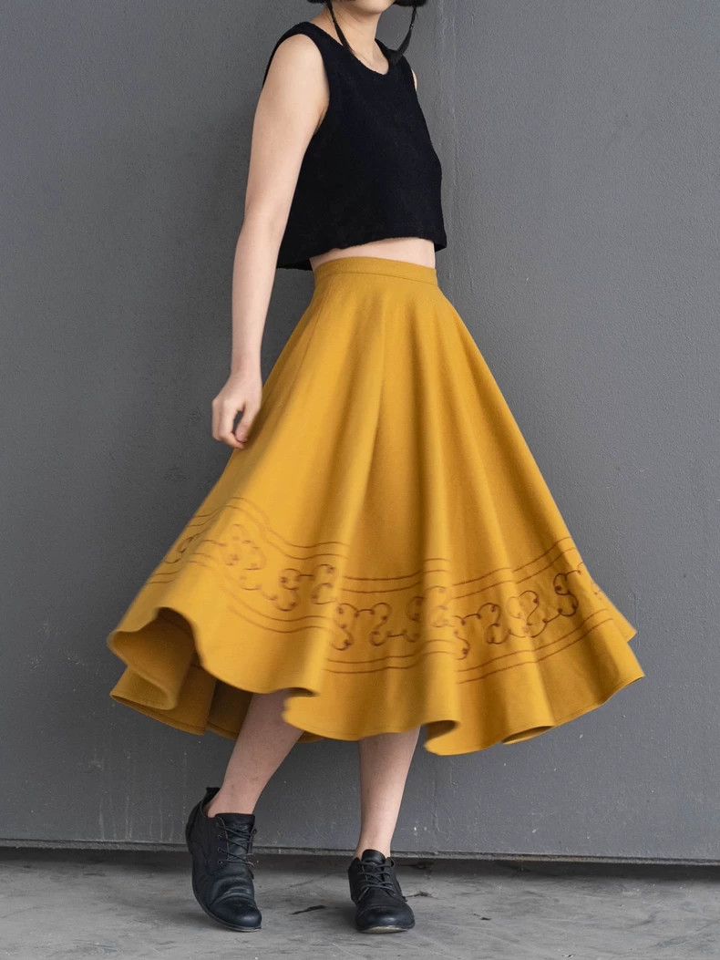 Other KENZO Jiang yellow woolen embroidered skirt vintage Size 24" / US 00 / IT 34 - 1 Thumbnail