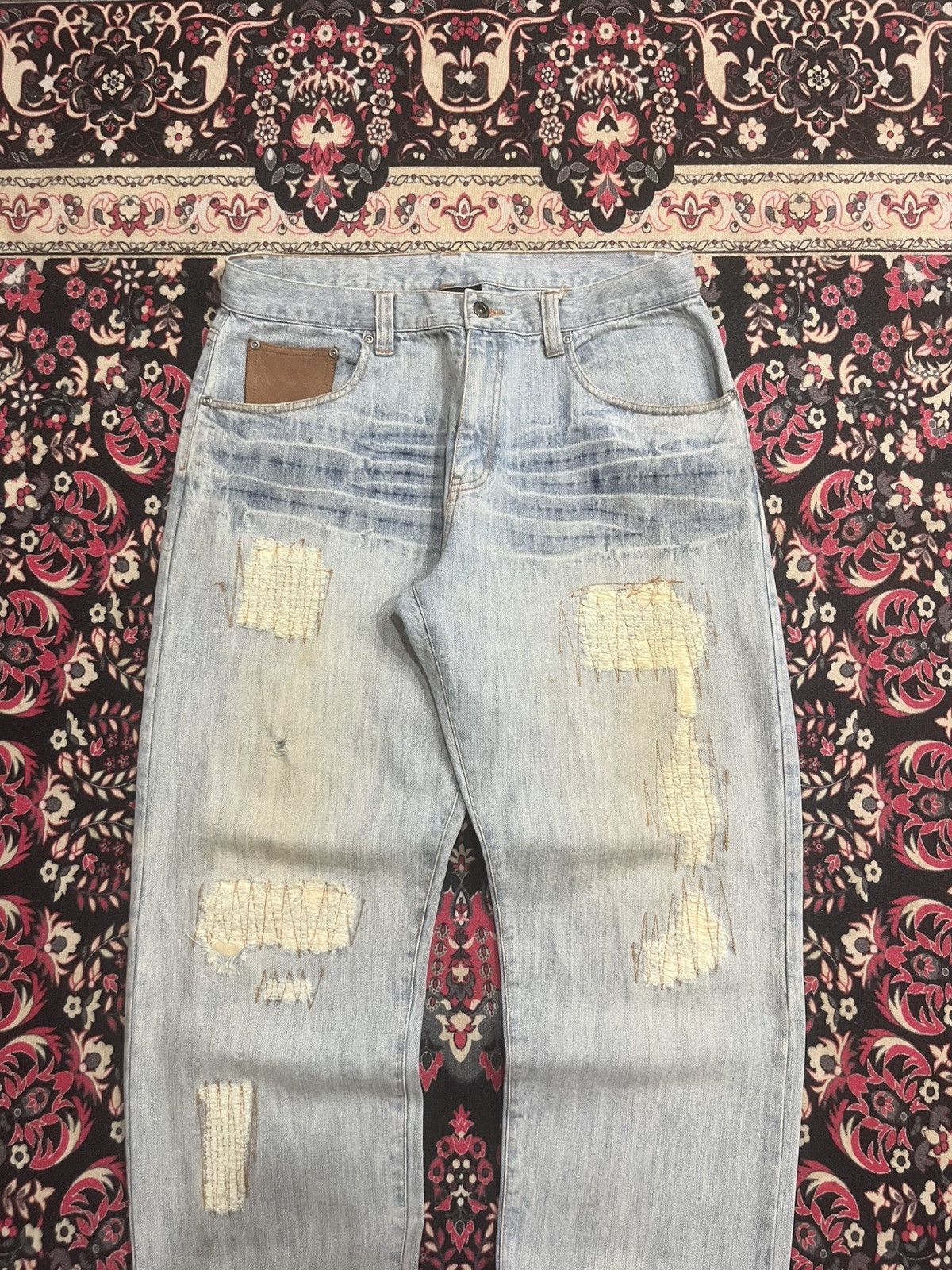 Japanese Brand Vintage Fourseason Light Blue Whisker Distressed Grunge Jean Size US 33 - 3 Thumbnail
