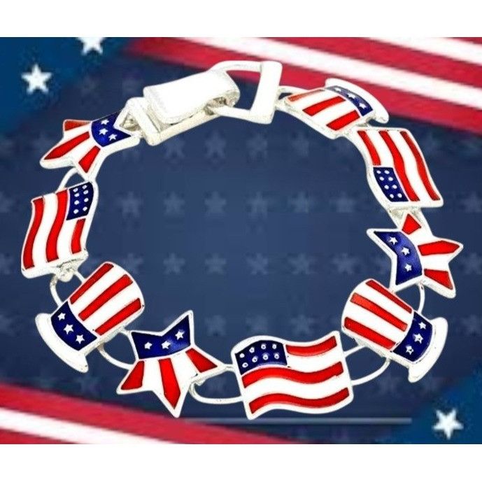 Handmade Patriotic Bracelet American Flag Uncle Sam Hat Stars Magneti Size ONE SIZE - 1 Thumbnail