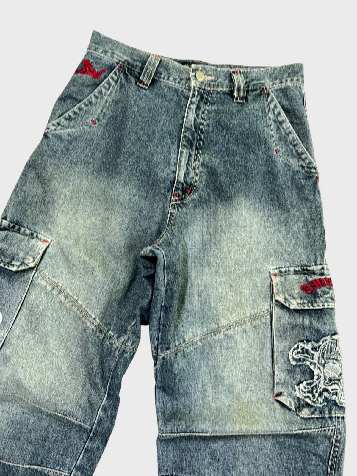 Japanese Brand BAGGY DRUNKNMUNKY CARGO SKULL PATCHES SPELLOUT DENIM Size US 27 - 5 Thumbnail