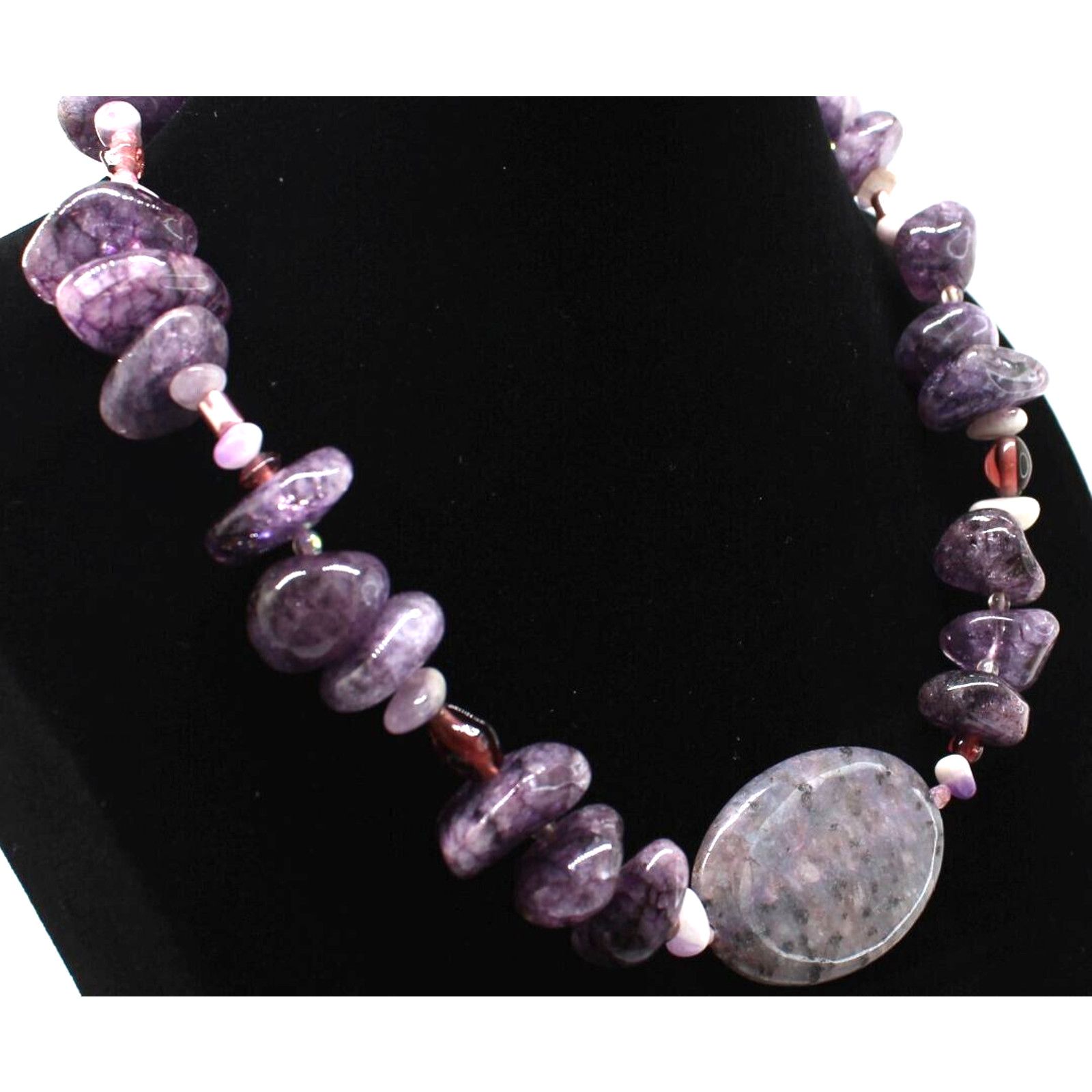Other Big Chunky Purple Violet Genuine Amethyst Stone Necklace 20" Size ONE SIZE - 3 Thumbnail