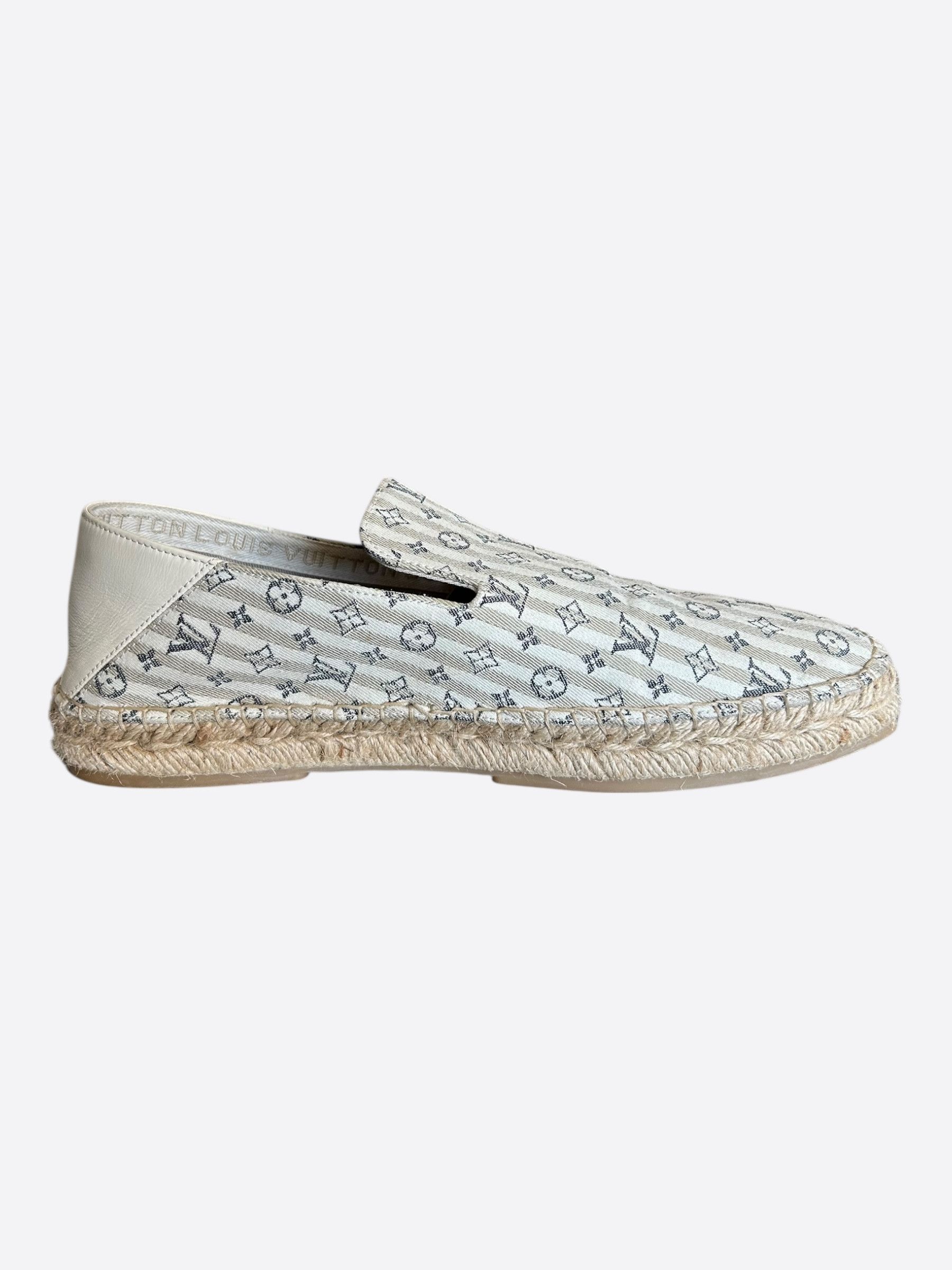 Louis Vuitton White & Beige Bidart Striped Monogram Espadrilles Size US 9 / EU 42 - 5 Thumbnail