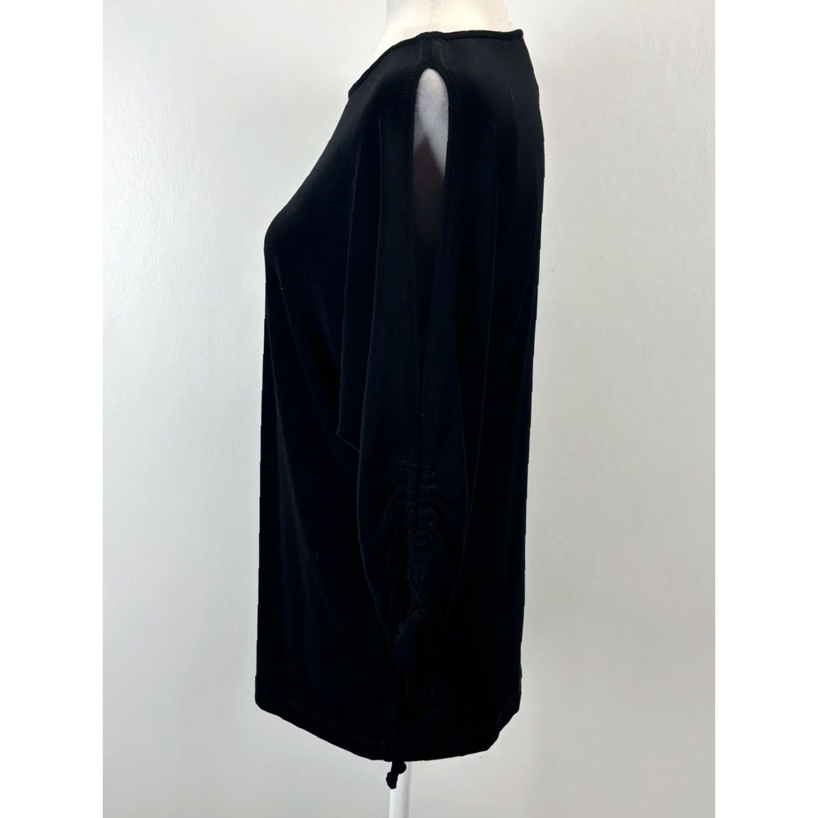 Vintage VINTAGE Chicos Travelers Slinky Black 3/4 Sleeve Split Ruched Shirt Top Womens Medium Size M / US 6-8 / IT 42-44 - 2 Thumbnail