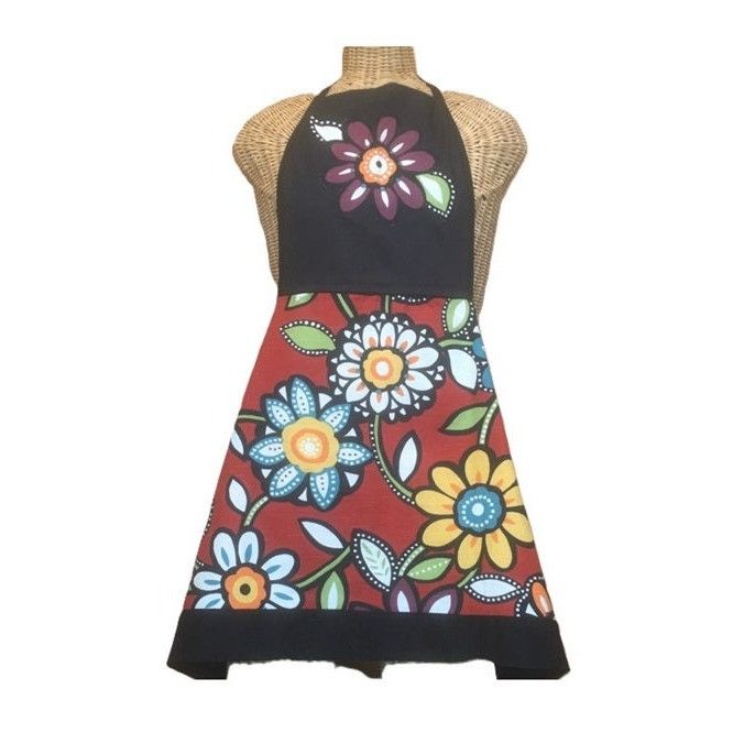 Handmade Adjustable Apron Heavy Retro Flower Print for Work Kitchn Cr Size ONE SIZE - 1 Thumbnail