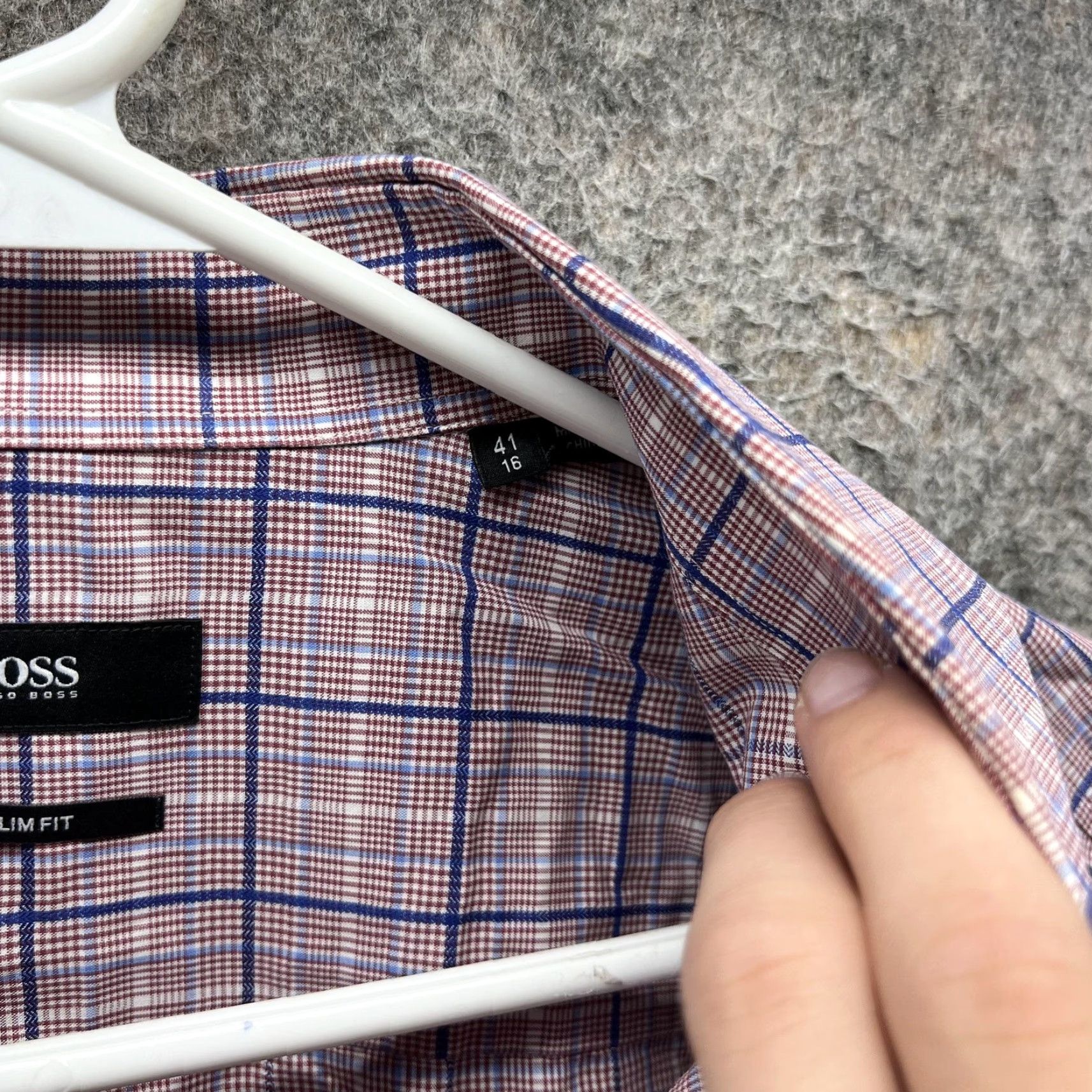 Hugo Boss HUGO BOSS Dress Shirt Mens 16 41 Purple Blue Check Slim Fit Long Sleeve Size 42R - 3 Thumbnail