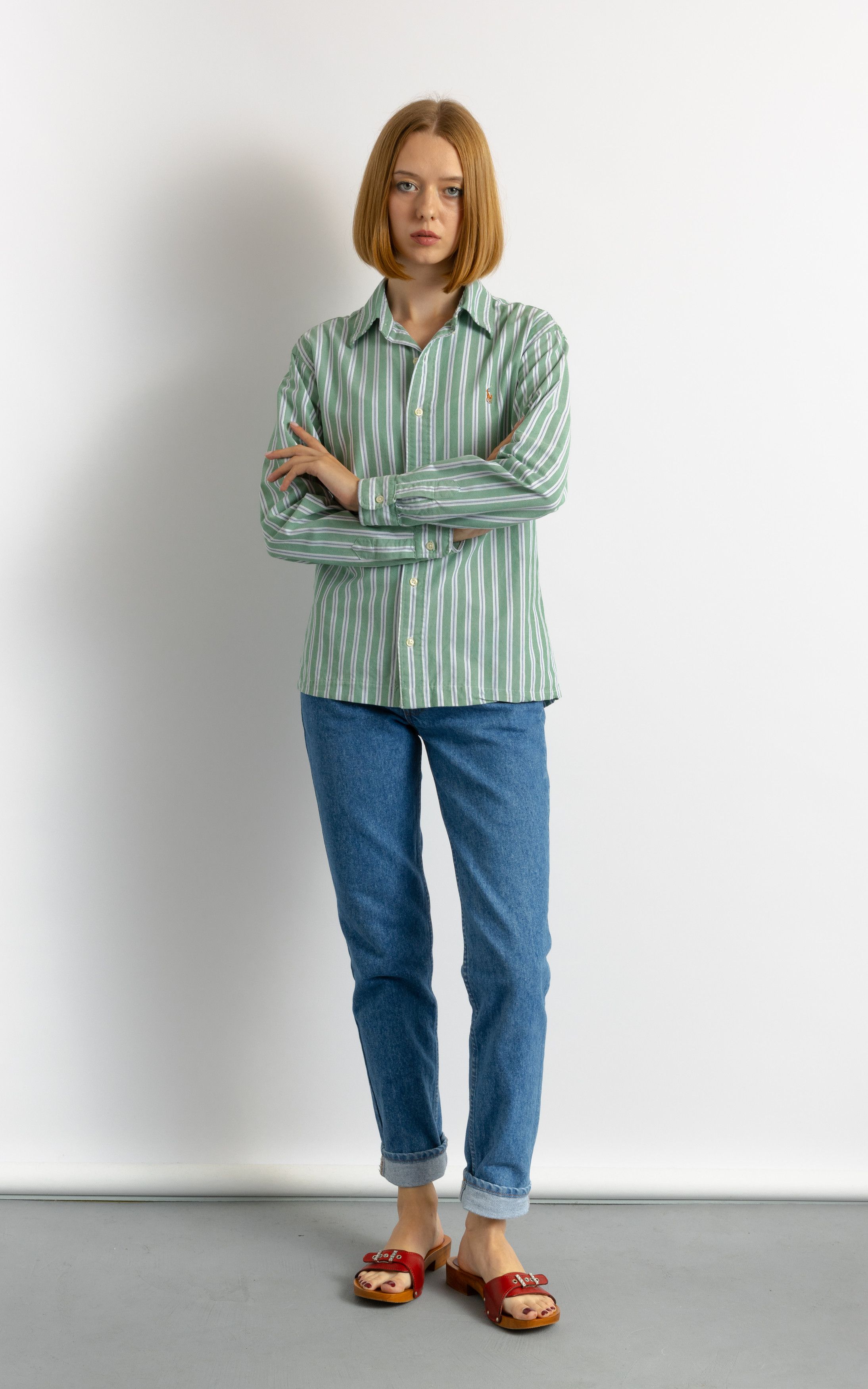 Ralph Lauren Woman Ralph Lauren Green Striped Candy Shirt 8697 Size M / US 6-8 / IT 42-44 - 2 Thumbnail