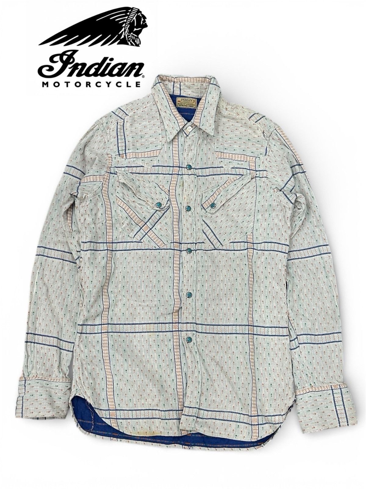 Vintage Indian Motorcycle Western Snap Button Shirt L/S