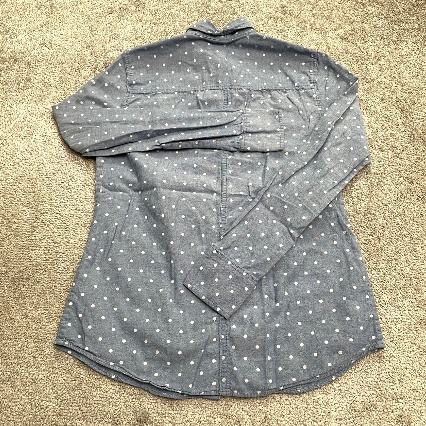 J.Crew J.CREW Chambray Polka Dot Button-Down Shirt Women 00 Blue Long Sleeve Casual Top Size XXS / US 00 / IT 34 - 2 Thumbnail