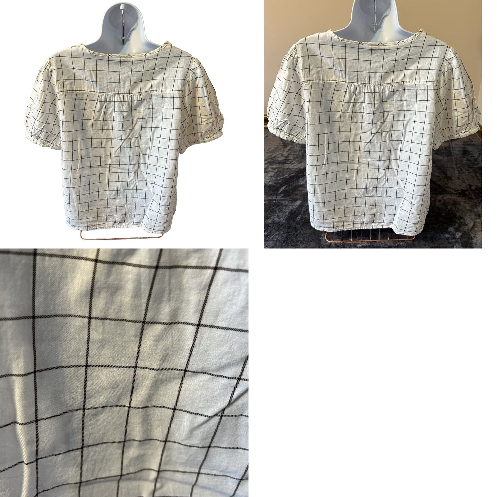 Old Navy Old Navy Blouse Shirt Women Small White Gray Window Pane Design Short Sleeve V-Neck Keyhole Knit 100% Cotton Multicolor Summer Casual Womens Size S / US 4 / IT 40 - 11 Thumbnail