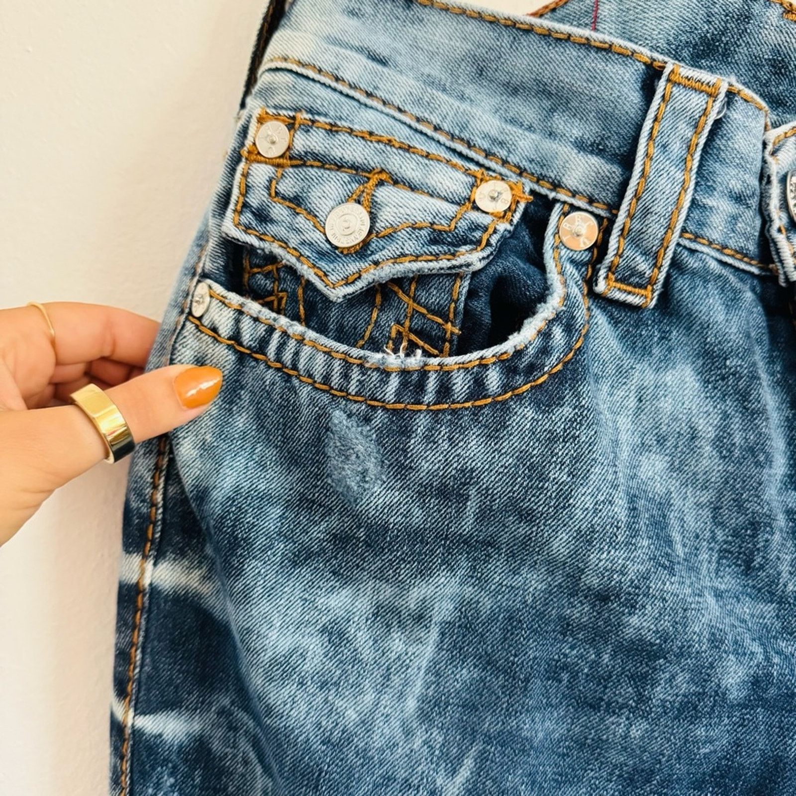True Religion TRUE RELIGION Blue White Acid Wash Straight Leg Denim Jeans Size US 29 - 3 Thumbnail