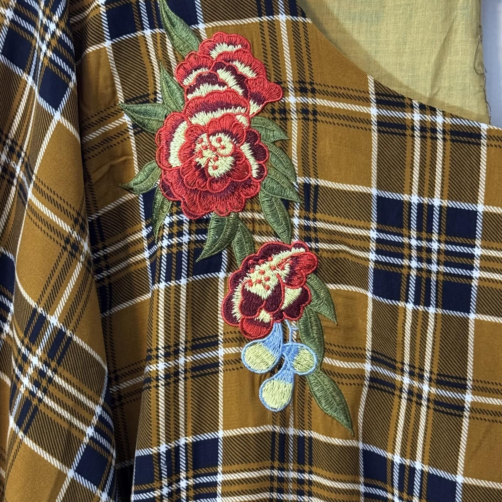 Hyden Yoo Hayden Mustard Plaid Dress with Floral Embroidery 2XL Size XS / US 0-2 / IT 36-38 - 4 Thumbnail