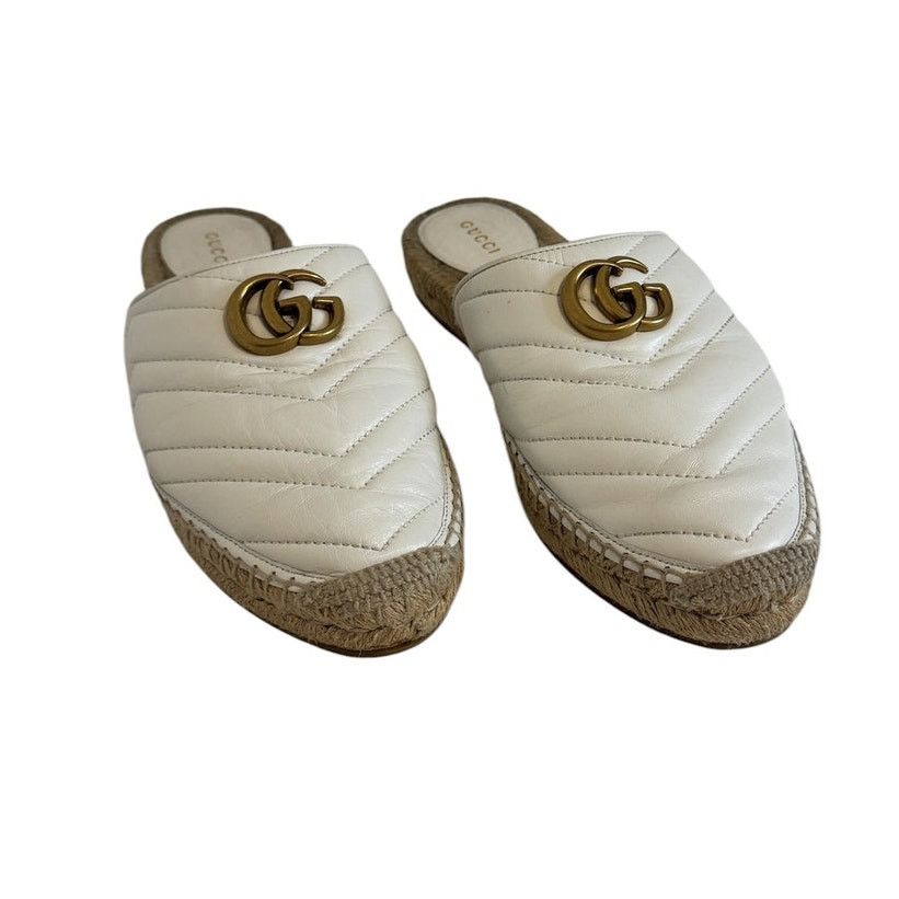 Gucci Gucci GG Marmont Matelassé White Leather Espadrille Mules 39 Size US 9 / IT 39 - 6 Thumbnail