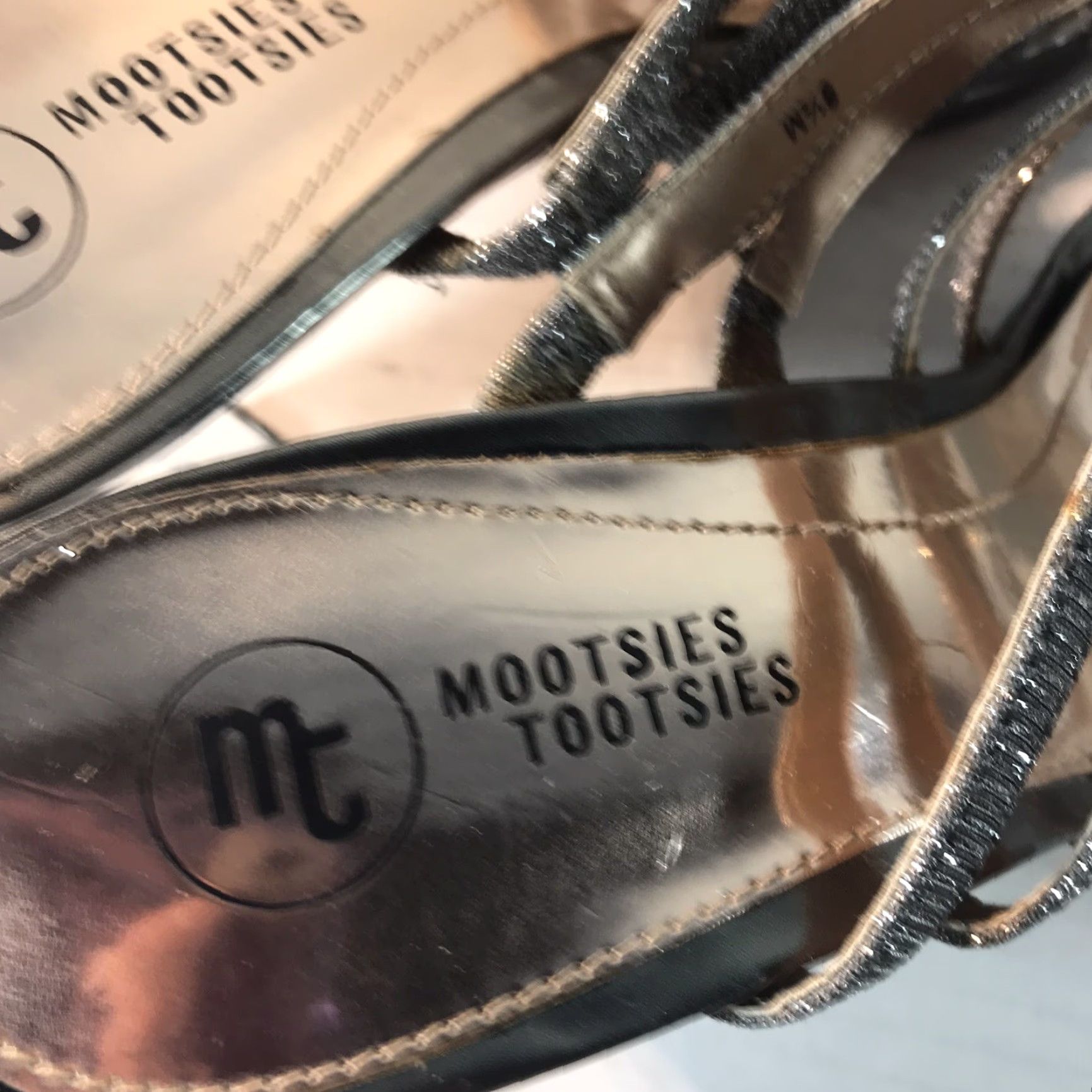 Vintage Mootsies Tootsies Silver Strappy High Heels Womens Size 8.5M Open Toe Glitter Rhinestone Cocktail Formal Size US 8.5 / IT 38.5 - 3 Thumbnail