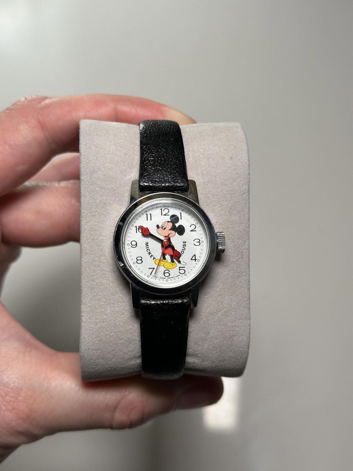 Disney Vintage Mickey Mouse Wristwatch with Black Leather Strap Size ONE SIZE - 1 Thumbnail