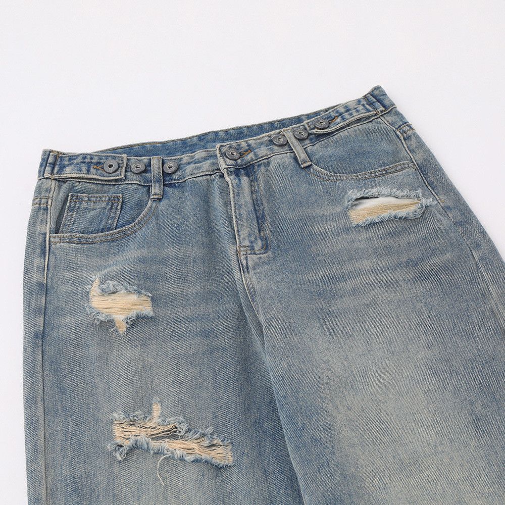 Japanese Brand Men's loose straight wide-leg ripped washed jeans Size US 32 / EU 48 - 3 Thumbnail