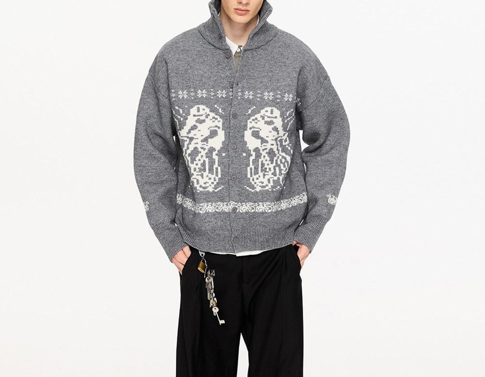 Japanese Brand Gray Zip-Up Patterned Knit Sweater Size US M / EU 48-50 / 2 - 1 Thumbnail