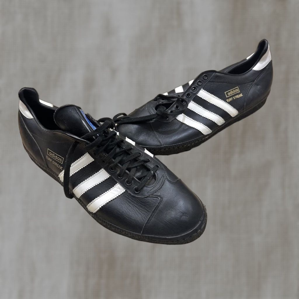 VINTAGE adidas Turf Streak Sneakers 1980s Black UK 12 US 13 Low
