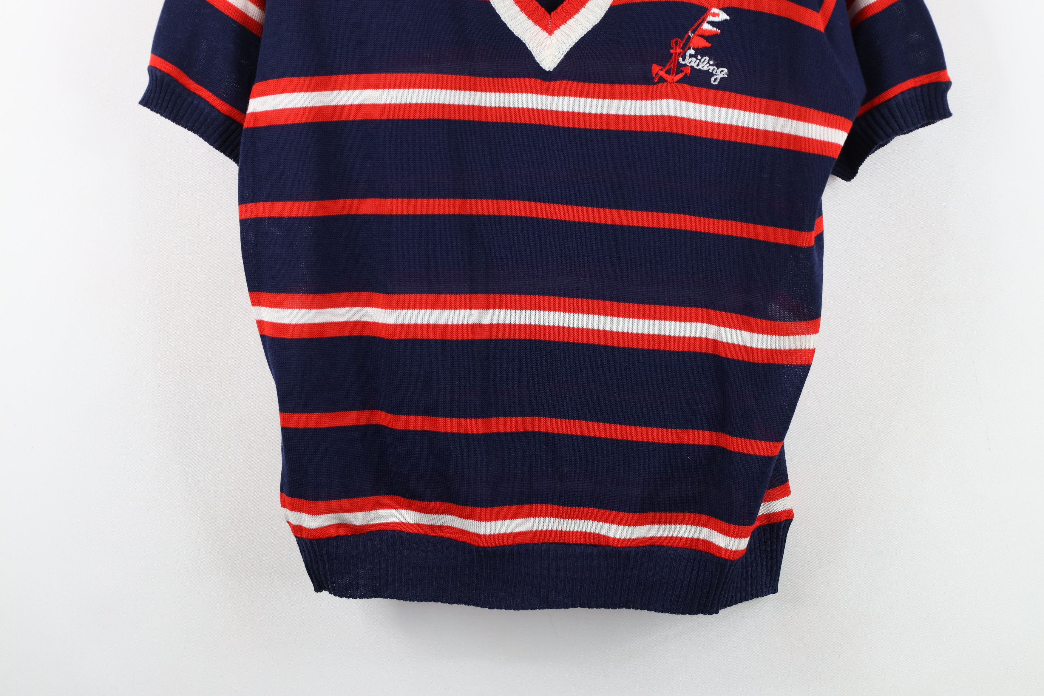 Vintage Vintage 70s Streetwear Sailing Knit Short Sleeve Sweater Size XL / US 12-14 / IT 48-50 - 3 Thumbnail