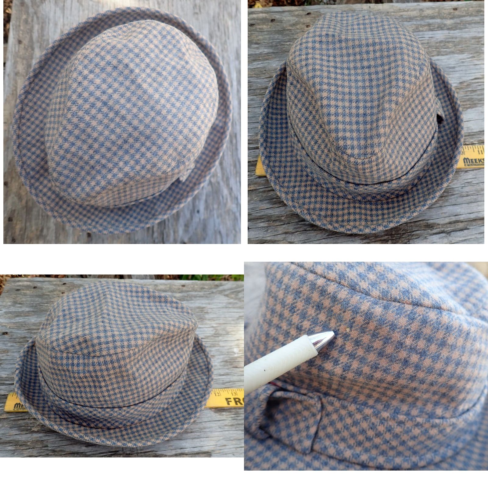 Pendleton VINTAGE Pendleton Fedora Hat Mens PenDELTON Blue Brown Plaid 7 1/4 Wool Trilby Woolen Mills USA Fall Winter 80s 90s Classic Boho Distressed Lined Mens Size ONE SIZE - 8 Thumbnail