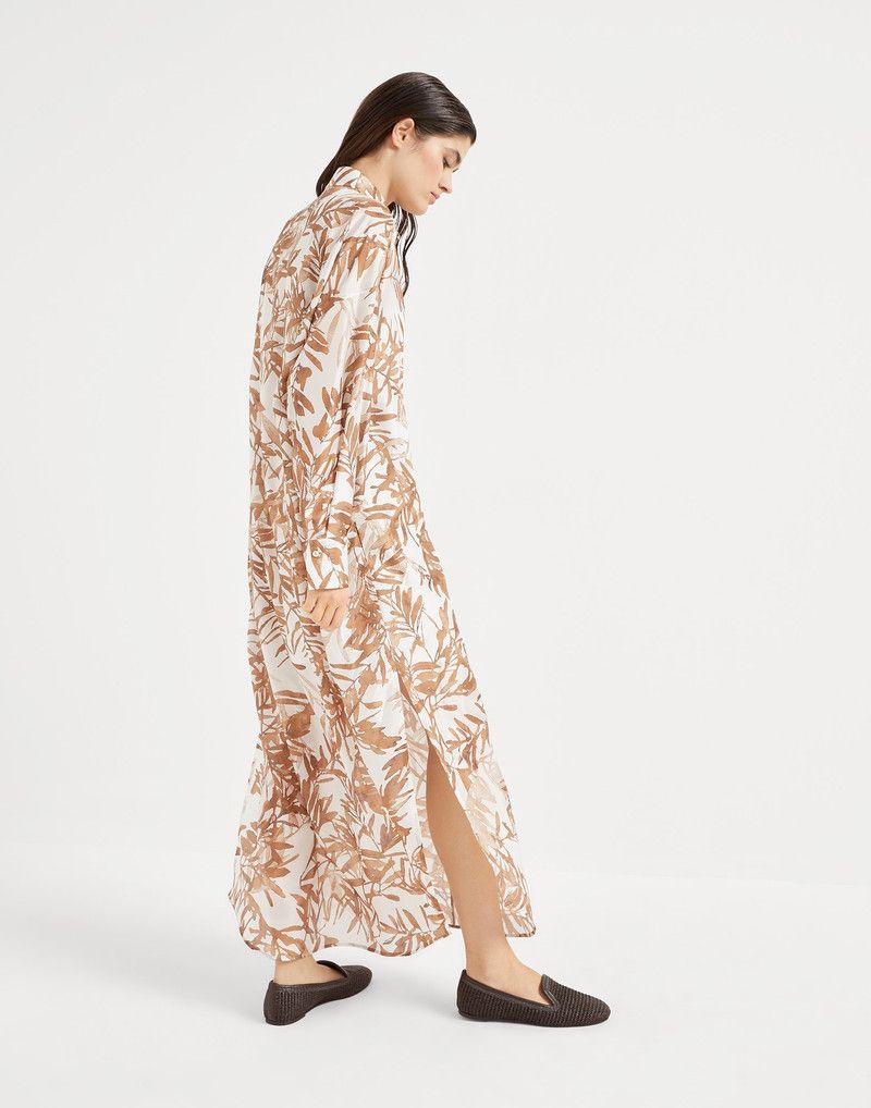 Brunello Cucinelli o1la1rc1a0326 Herbarium Print Shirt Dress in White/Beige Size M / US 6-8 / IT 42-44 - 2 Thumbnail