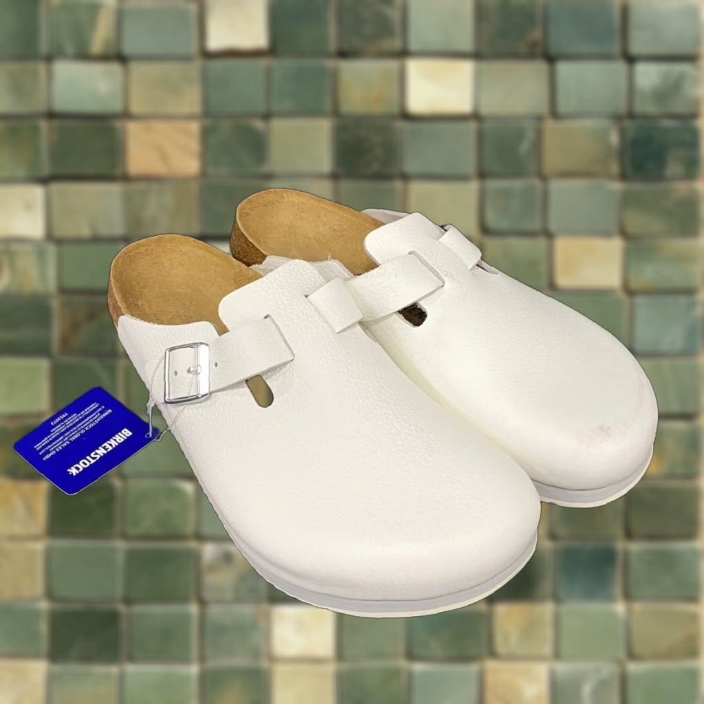 Birkenstock Boston Super Grip Clogs Men's Size 13 White Leather Arch Support Shoes