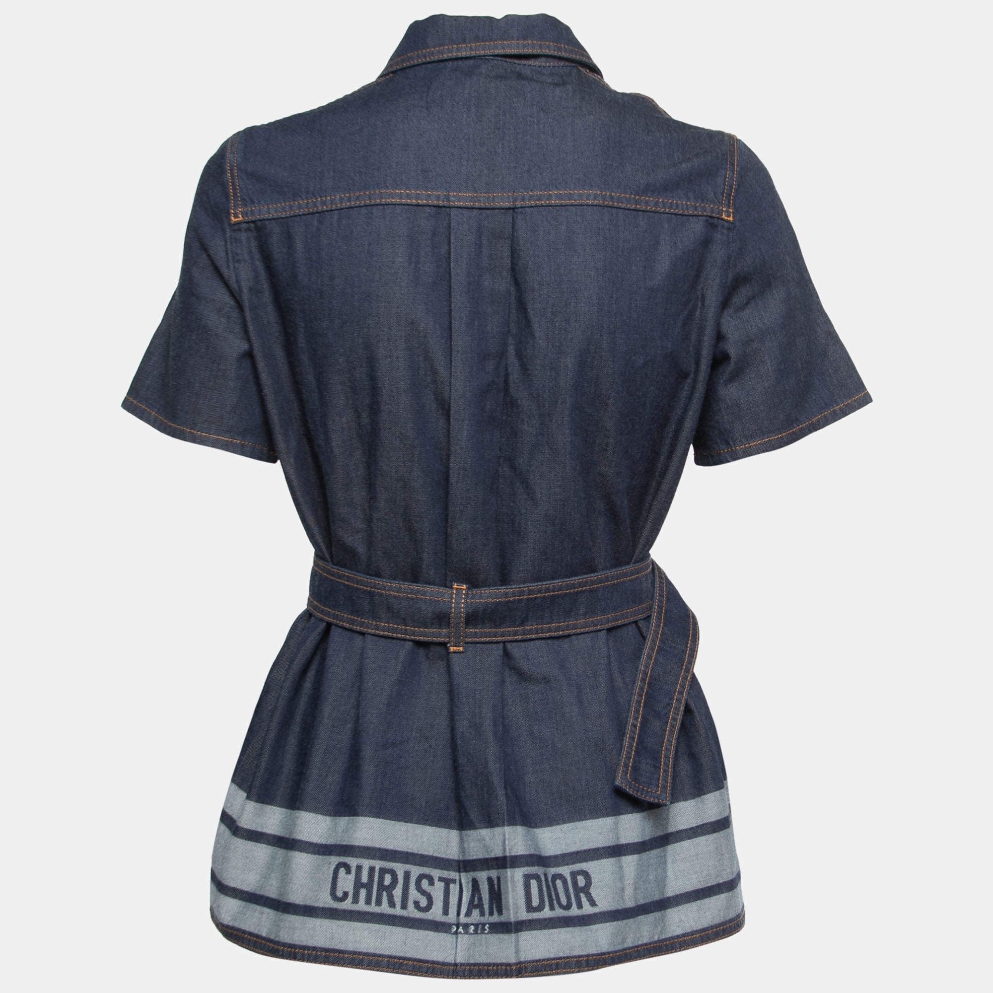 Dior Dior Blue Denim Couture Belted Shirt SZ 4 NWT MSRP $2350 Size XS / US 0-2 / IT 36-38 - 2 Thumbnail