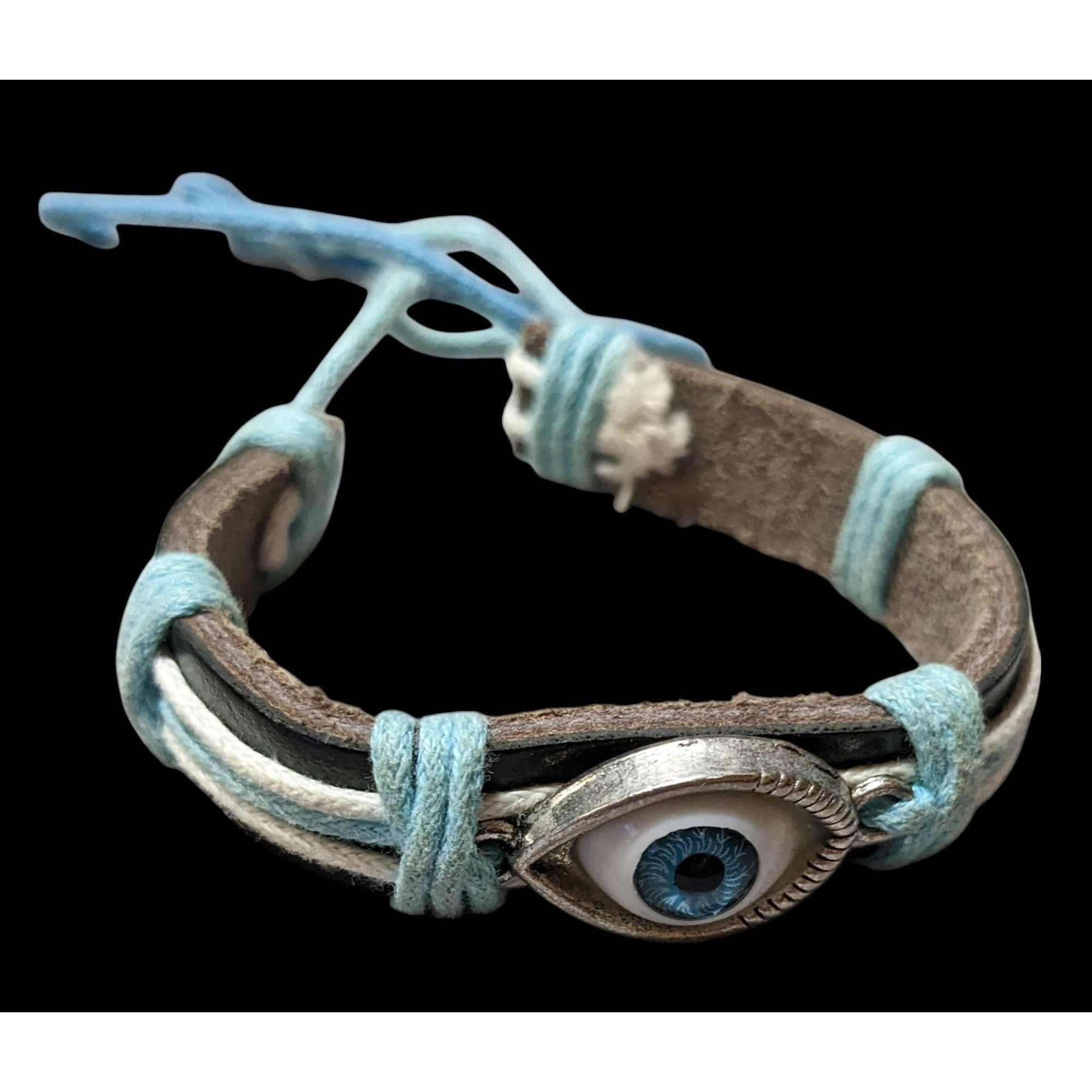 Other Blue And Brown Leather Evil Eye Adjustable Bracelet Size ONE SIZE - 2 Thumbnail