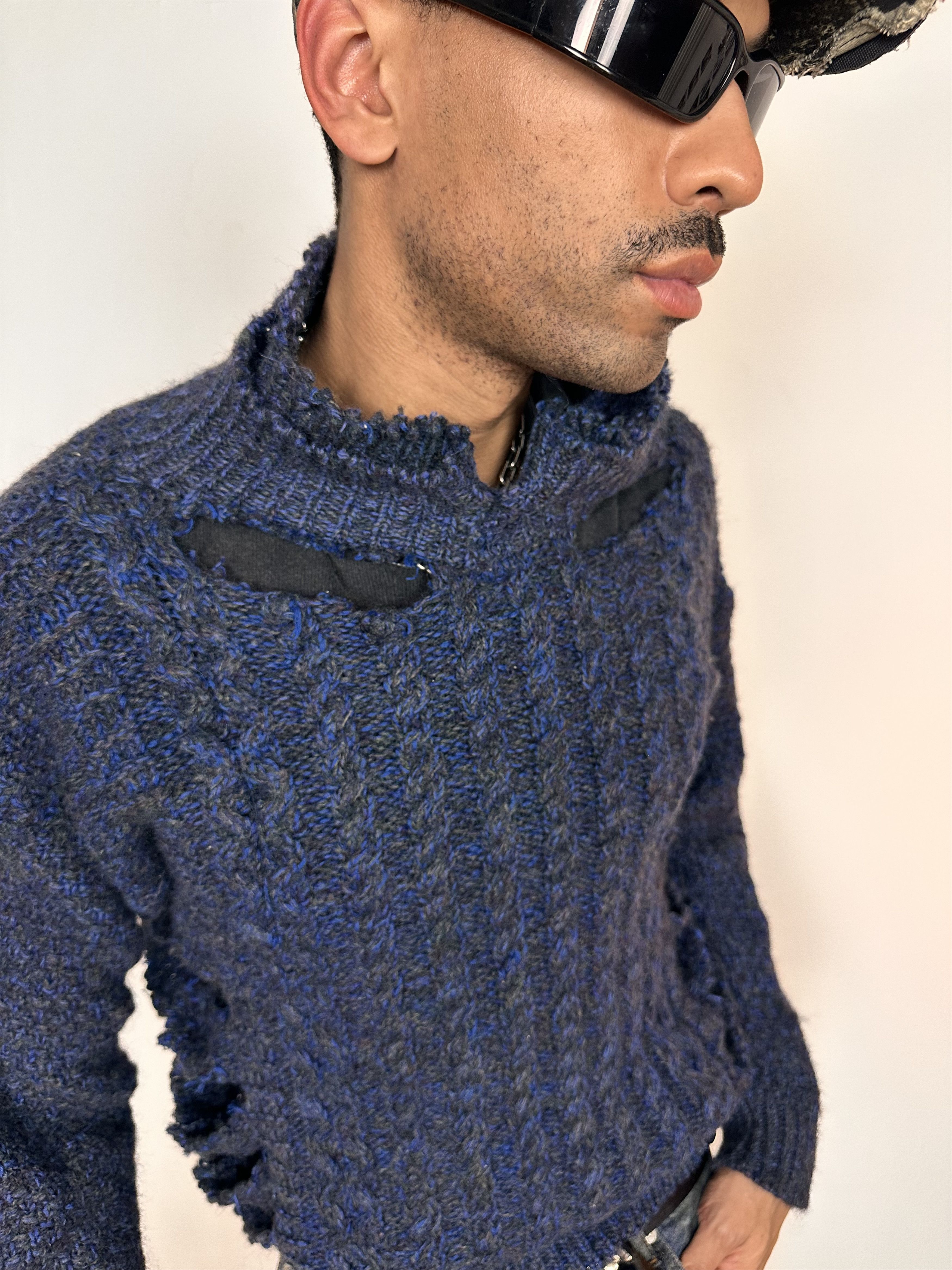 Other ASTROBOI* Blue Deconstructed Ripped Grunge Sweater - XL Size US XL / EU 56 / 4 - 6 Thumbnail