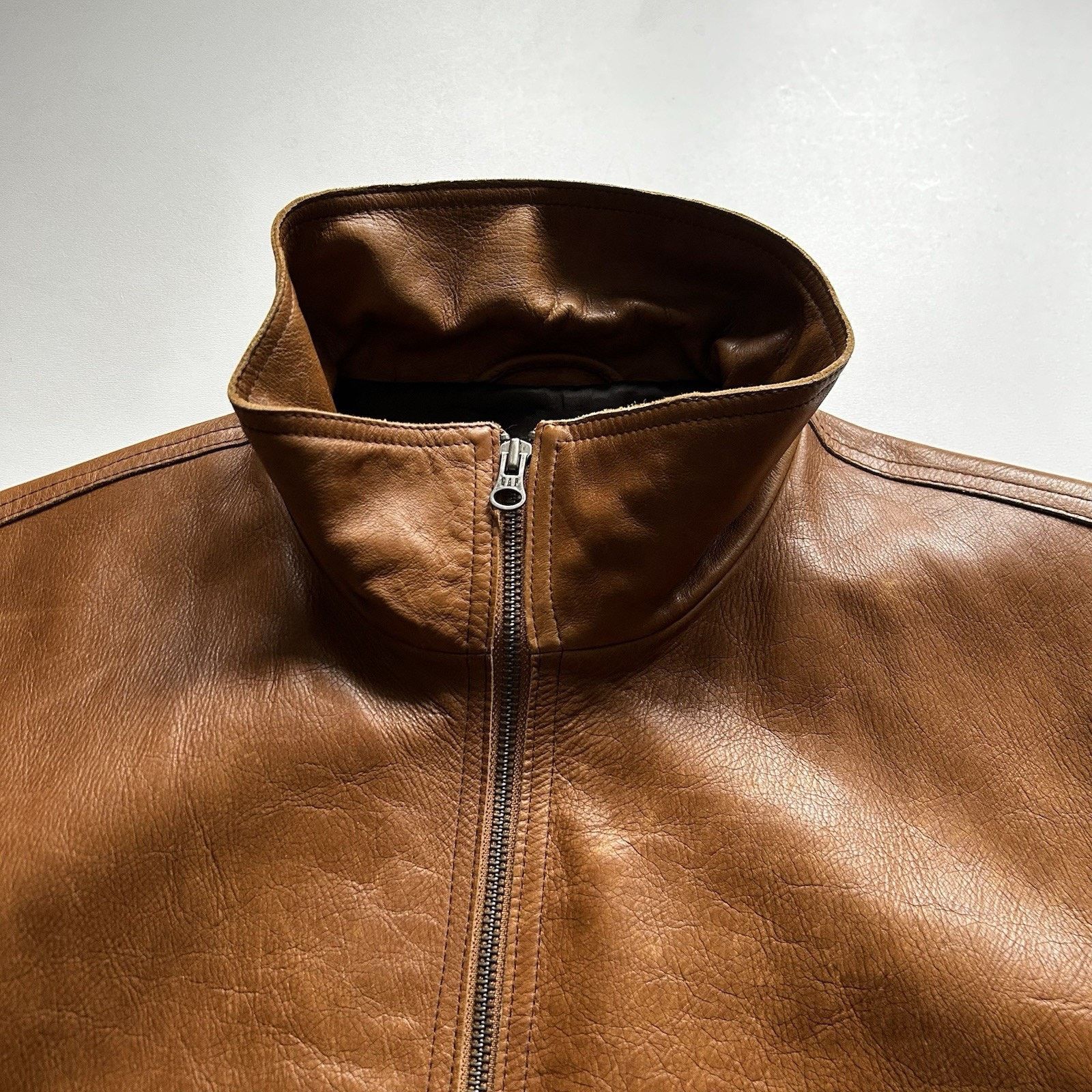 Gap × Vintage Vintage 90s Gap Cow Leather Jacket Large Brown Zip Bomber Size US L / EU 52-54 / 3 - 7 Thumbnail