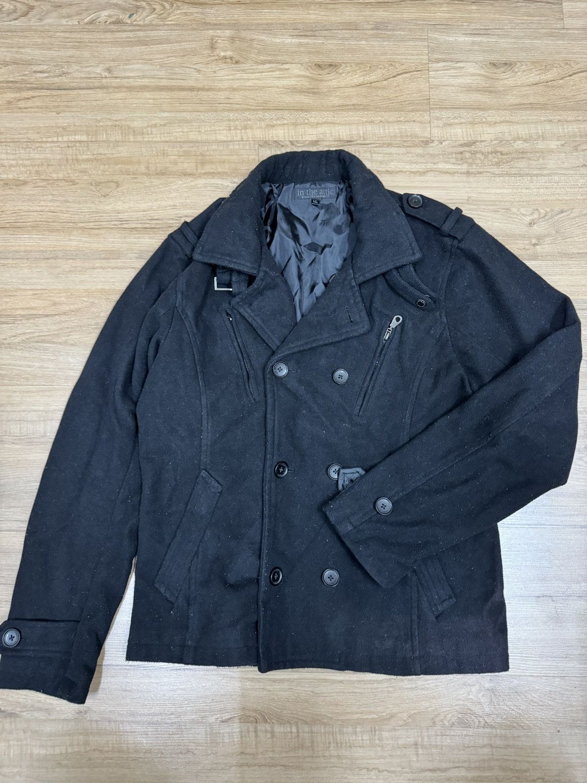 image of In The Attic Punk Double Collar Jacket in Black, Men's (Size Large)