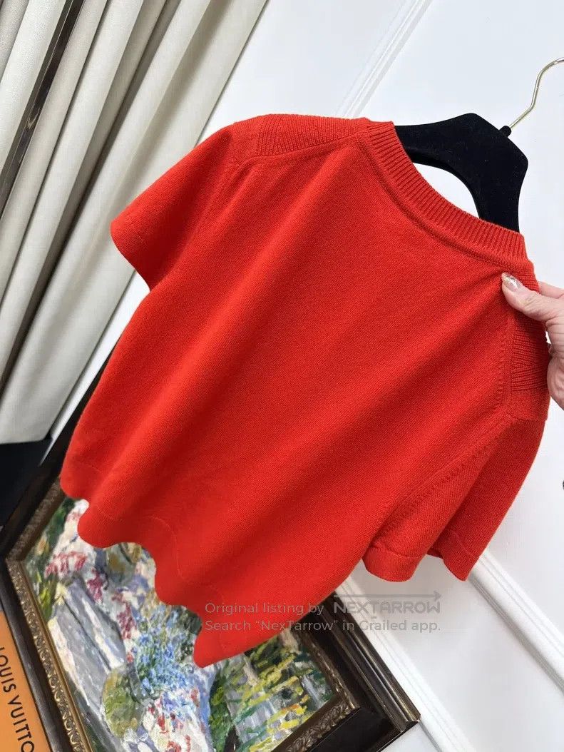 Hermes Hermes Red cashmere knitted short-sleeved top Size M / US 6-8 / IT 42-44 - 6 Thumbnail