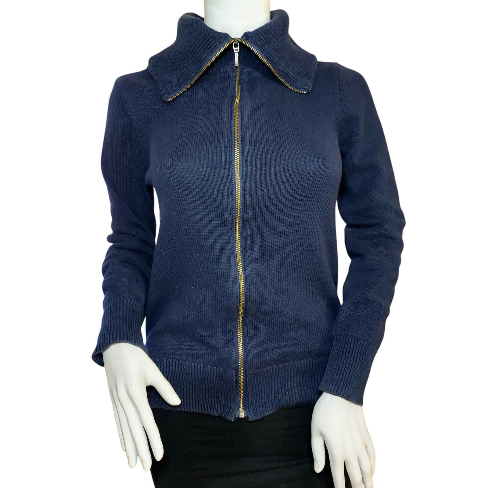 Ann Taylor Ann Taylor Womens High Neck Wool Knit Cardigan Blue Sz Sm Size S / US 4 / IT 40 - 1 Thumbnail