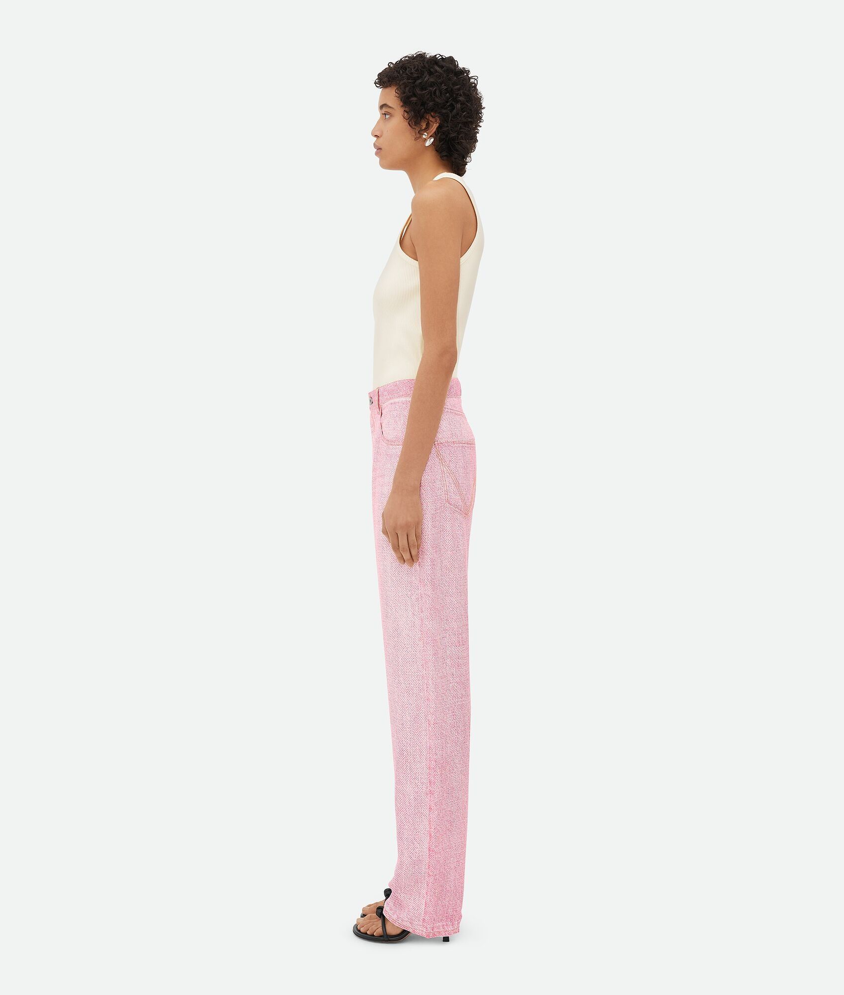 Bottega Veneta o1bcso1str0725 Printed Denim Viscose Trousers in Pink/White Size 28" / US 6 / IT 42 - 2 Thumbnail