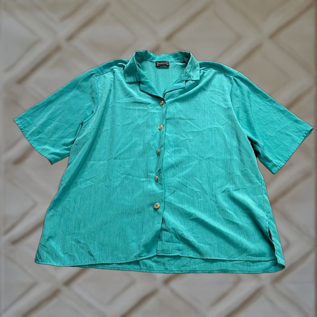 Vintage BonWorth Button Down Blouse Shirt Womens L Green Short Sleeve Casual Top Size L / US 10 / IT 46 - 1 Thumbnail