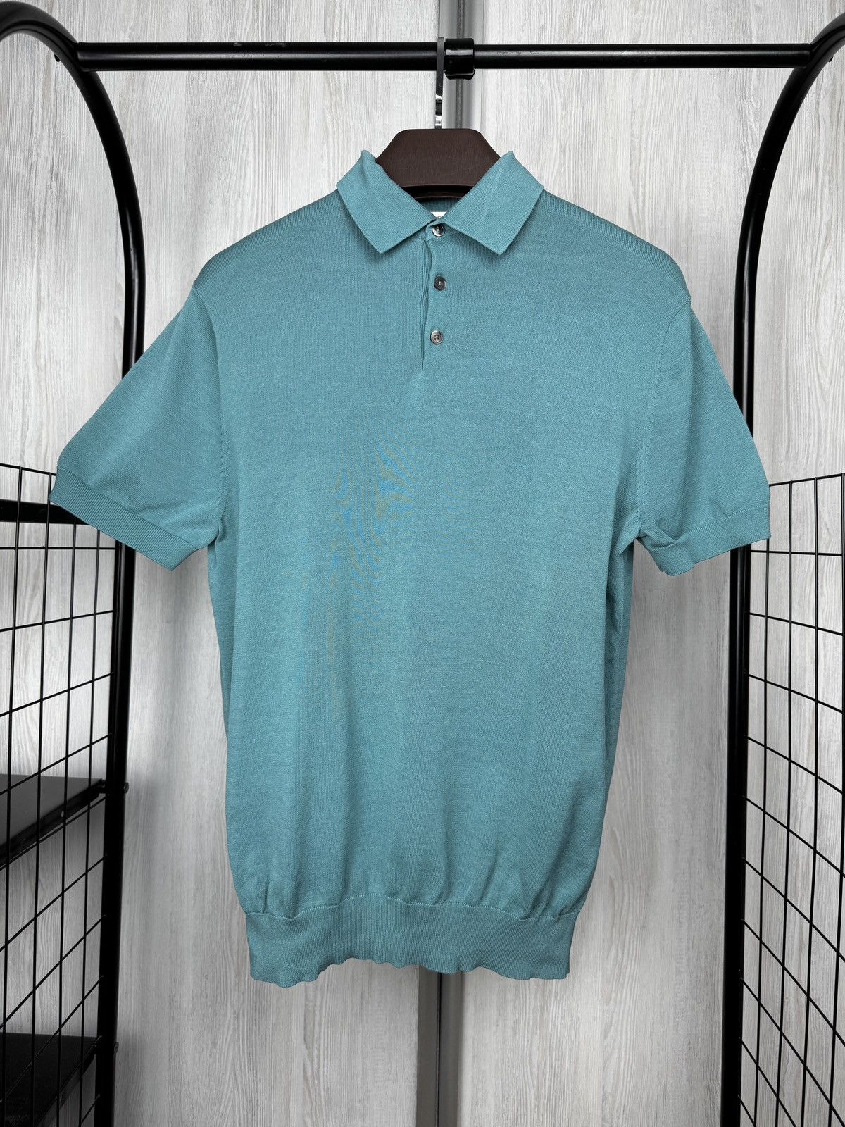 Suitsupply SUITSUPPLY Men Cotton Silk Green Polo Neck Pullover Stretchy Size US L / EU 52-54 / 3 - 2 Thumbnail