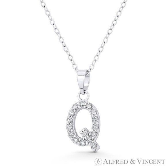 Other Initial "Q" CZ Crystal Pendant w/ Cable Chain Necklace Size ONE SIZE - 1 Preview