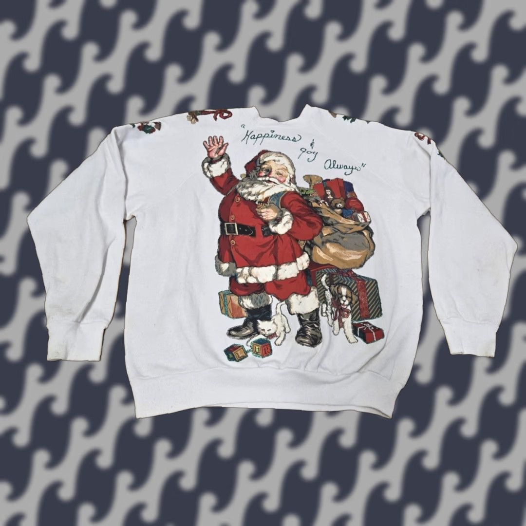 Tultex VINTAGE Tultex Sweatshirt Mens XL White Santa Claus Graphic 90s Christmas Pullover Holiday Happy Size US XL / EU 56 / 4 - 1 Thumbnail
